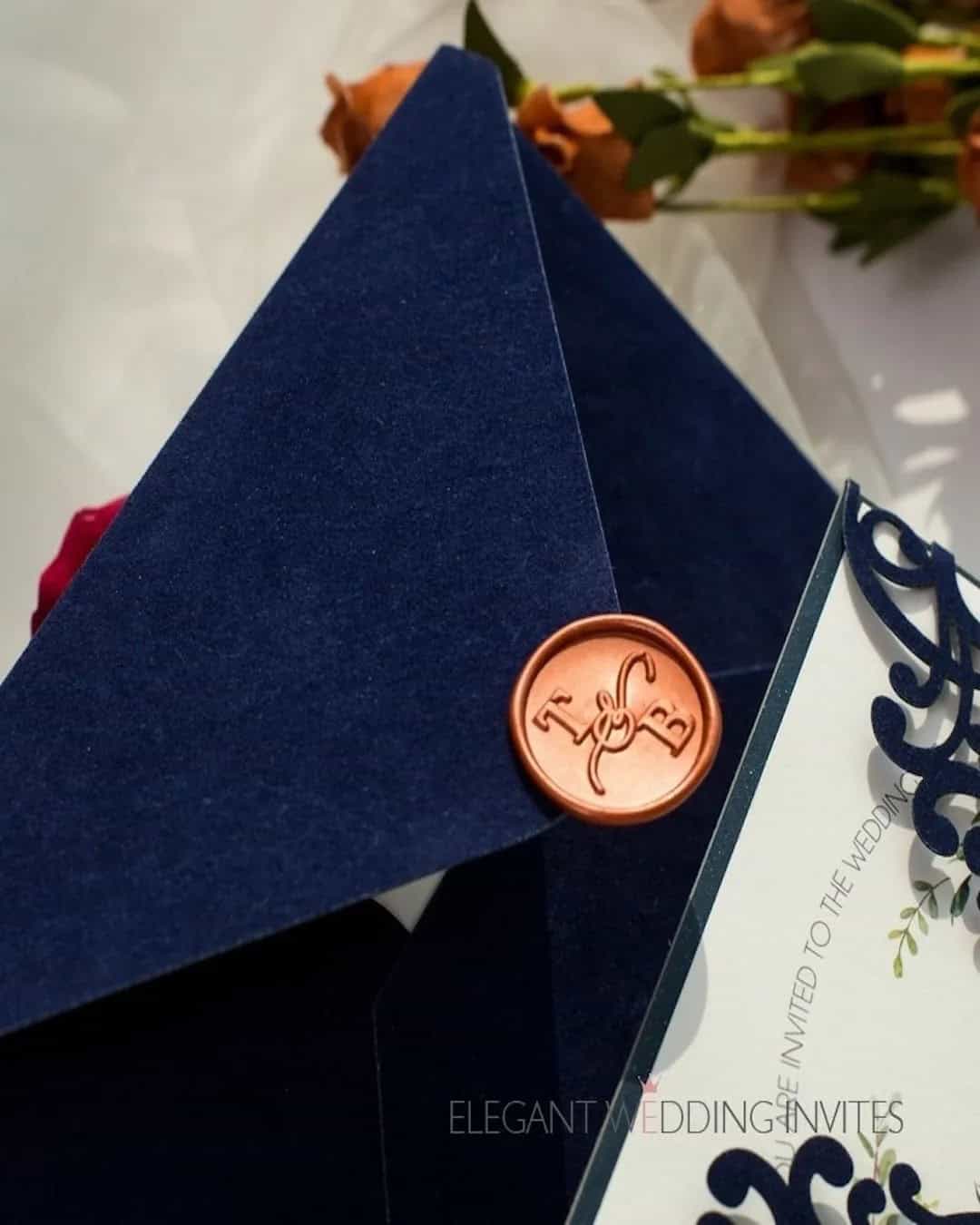 Wedding Invitation in Terracotta and Navy Colors