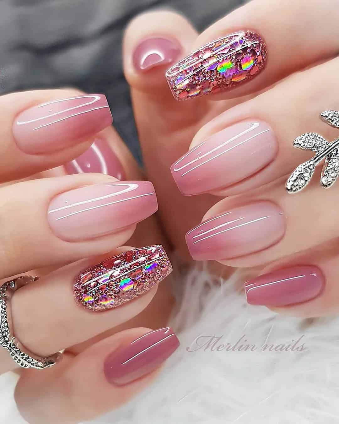 Pink Wedding Nails With Glitter