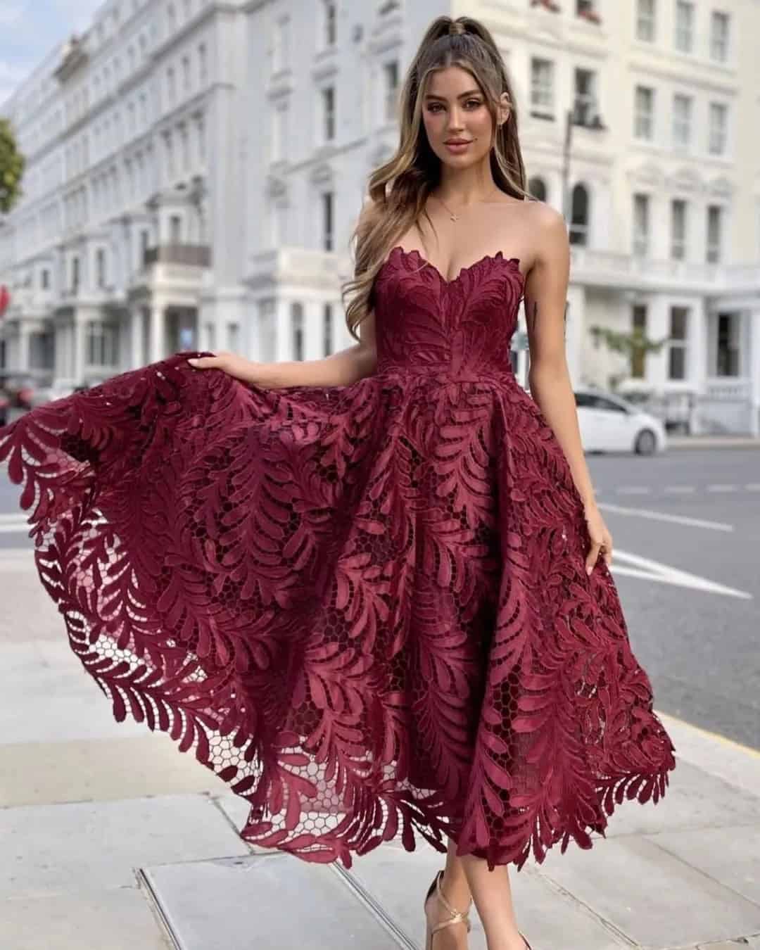 Lace Burgundy Dress For Bridesmaids