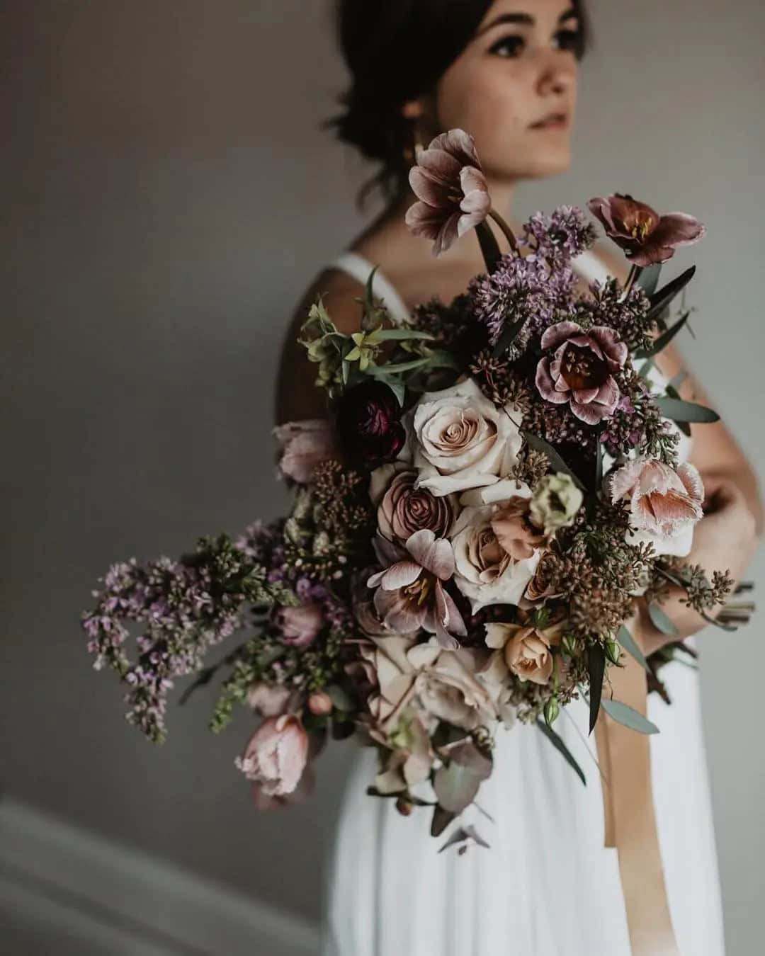 Simple Fall Wedding Bouquets with Dark Greens