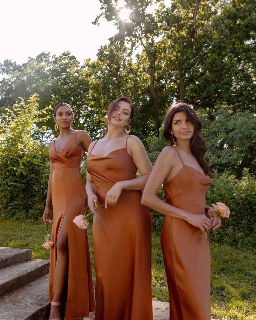 Satin Burnt Orange Bridesmaid Dresses