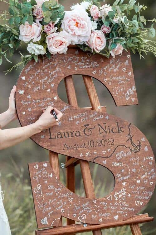 Wooden Monogram Sign Board Guest Book