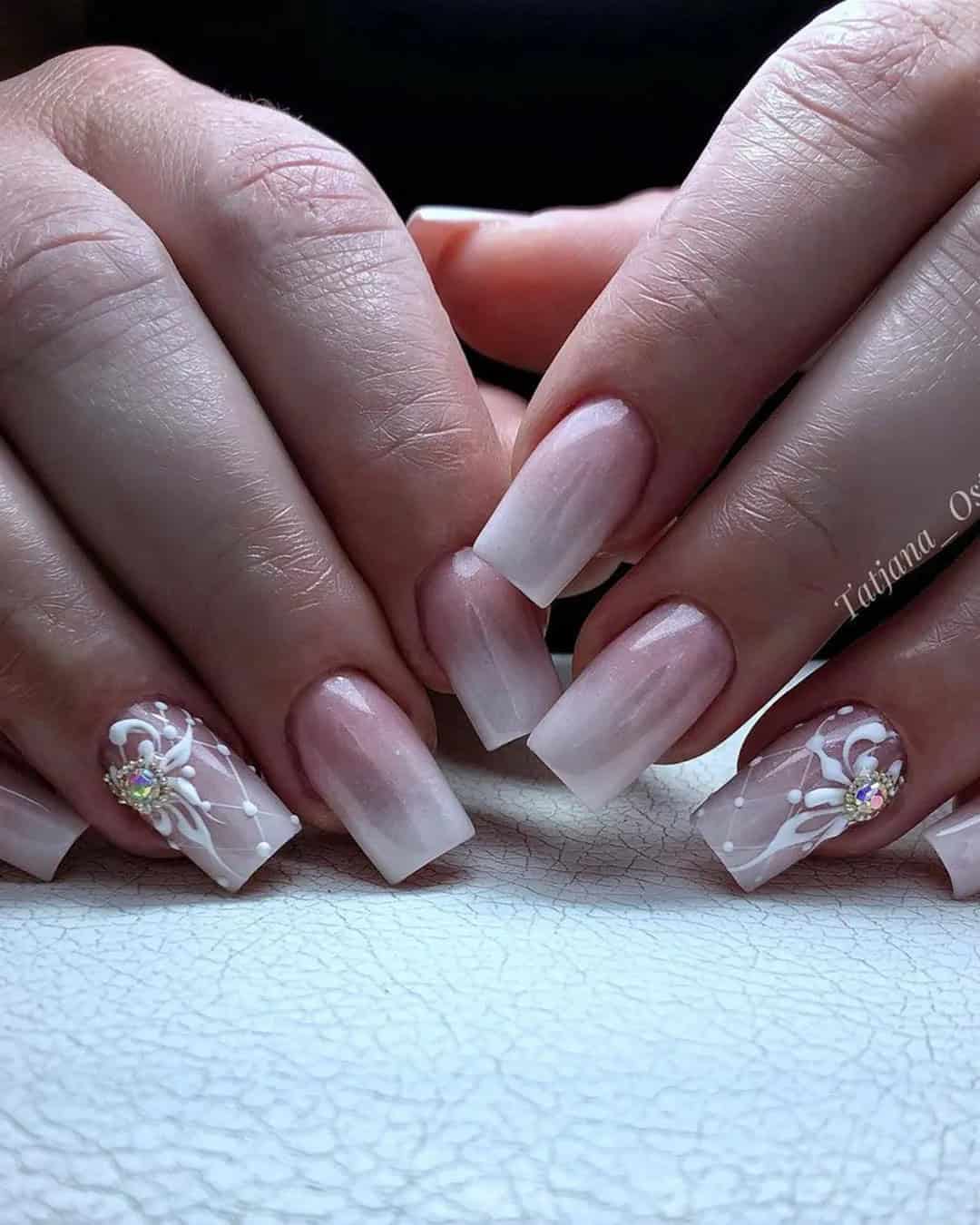 Ombre Wedding Nails with Lace