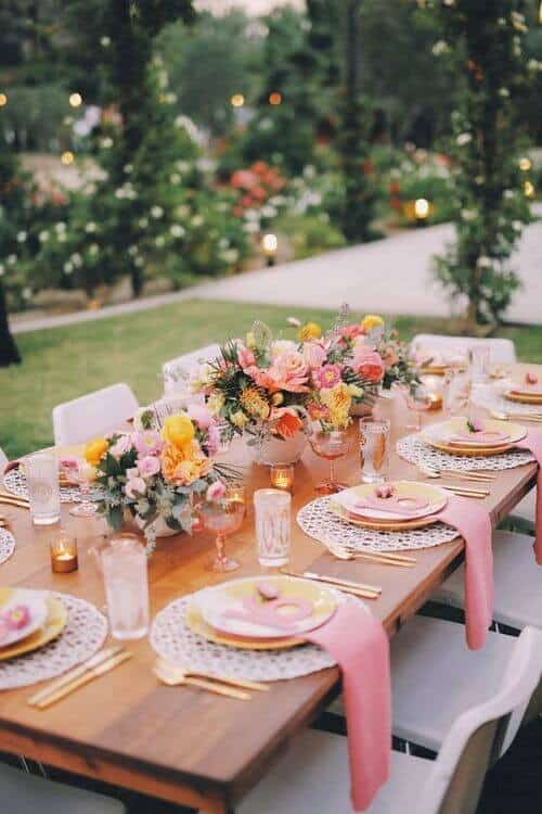 Pastel centerpieces and table settings