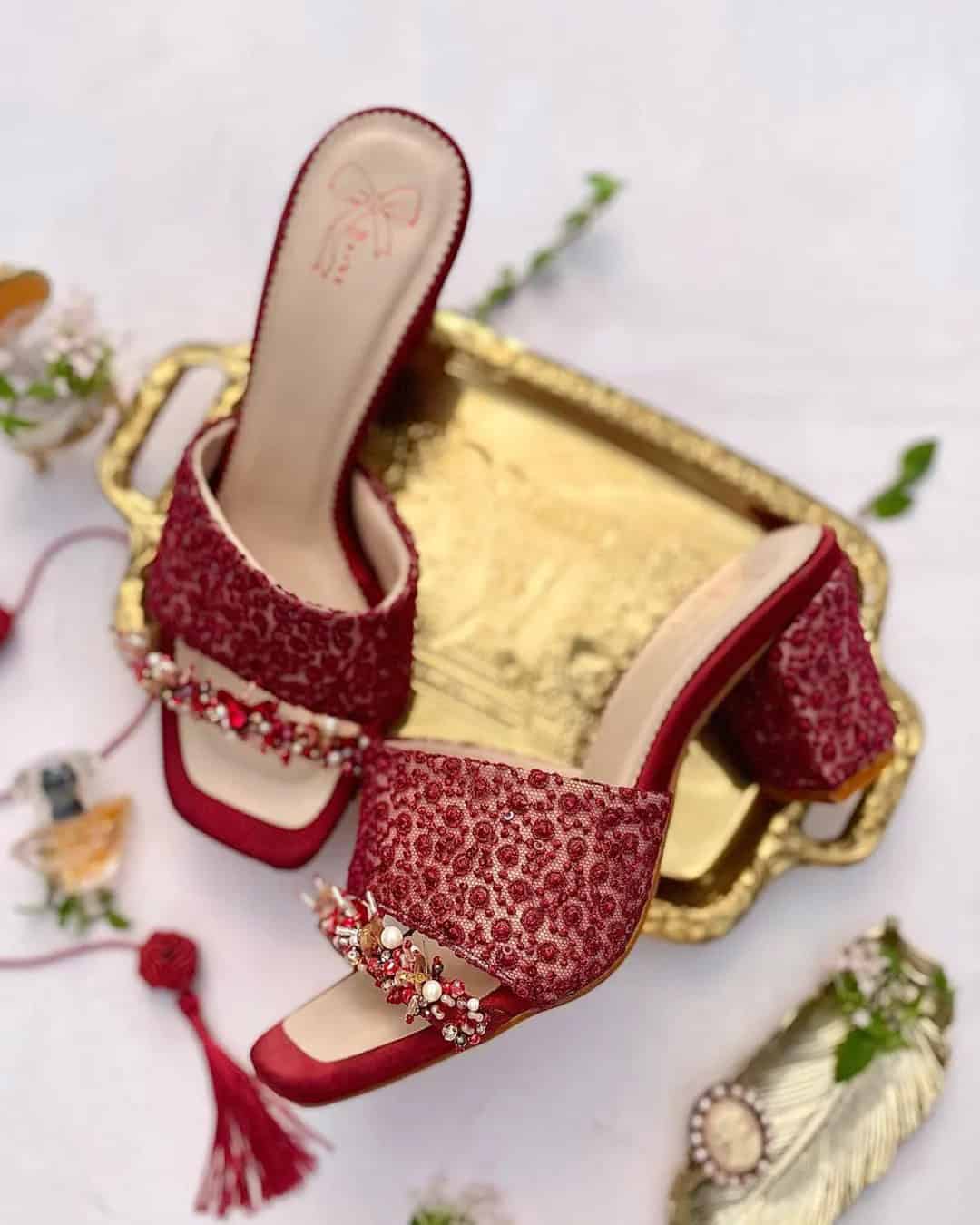 Burgundy Lace Wedding Shoes