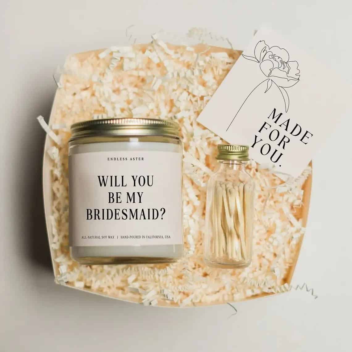 “Will you be my bridesmaid?” candle