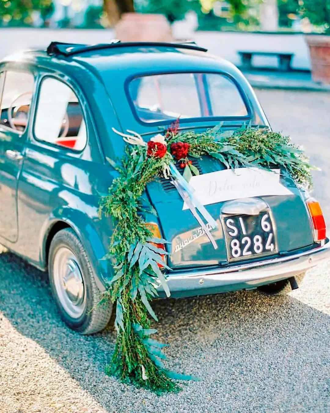 Greenery Wedding Car Decor Ideas