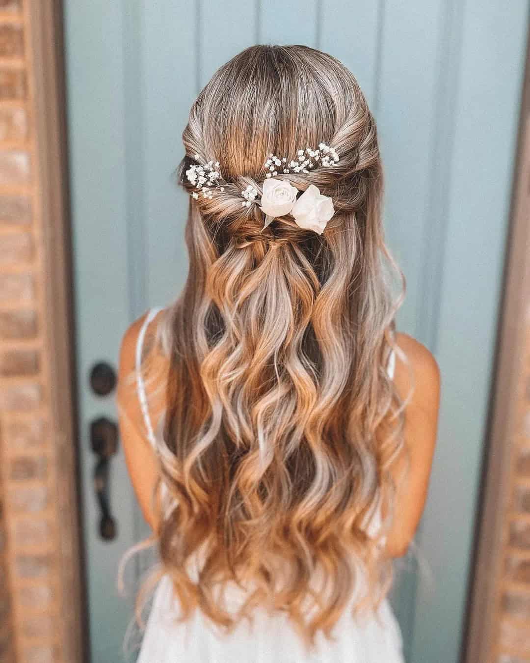 Half Up Bridal Hair with Flowers