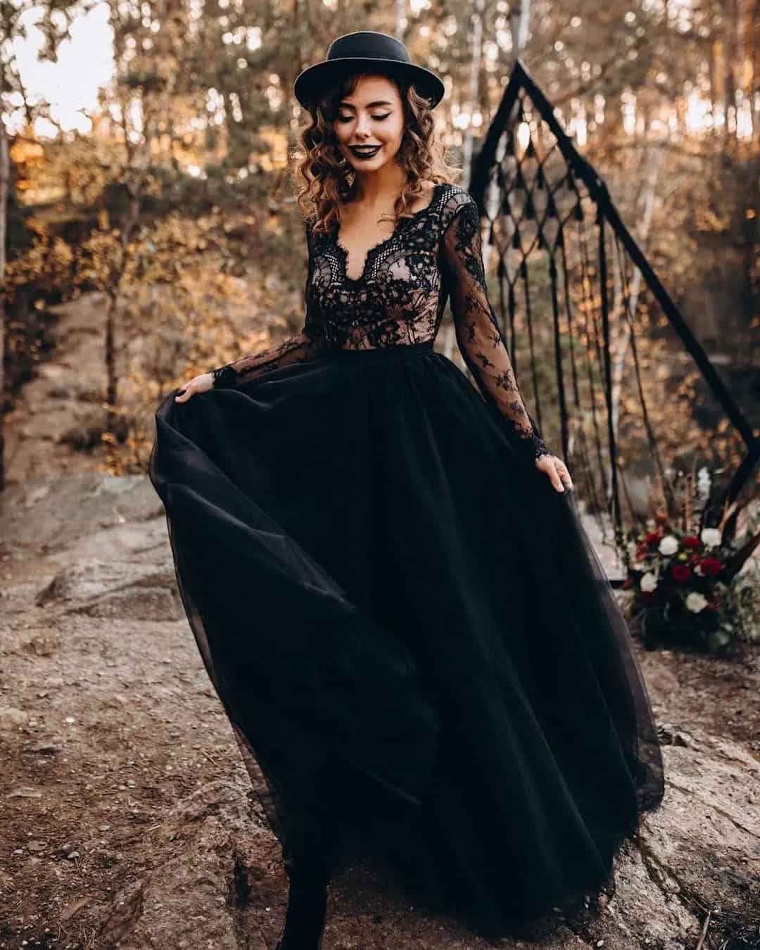 Long Sleeve Black Wedding Dresses