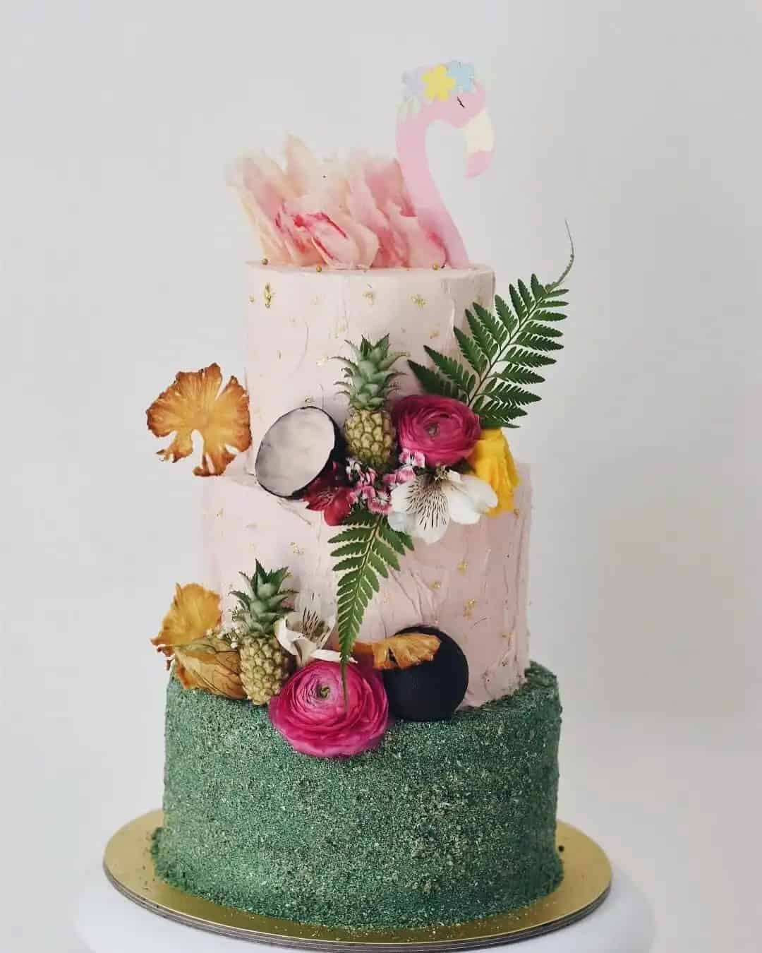 Tropical Wedding Cakes With Flamingo