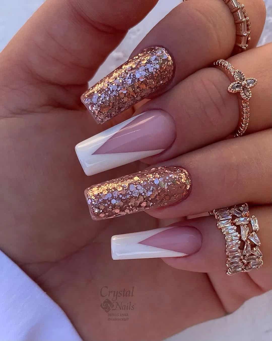 Glitter Rose Gold Bridal Nails