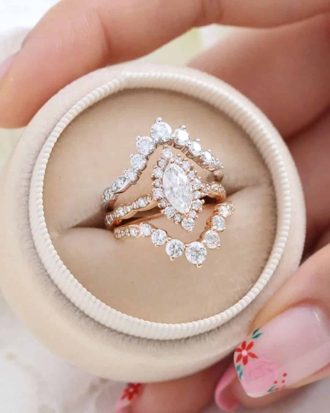 Pave Diamond Bands In Rose Gold Wedding Ring Sets