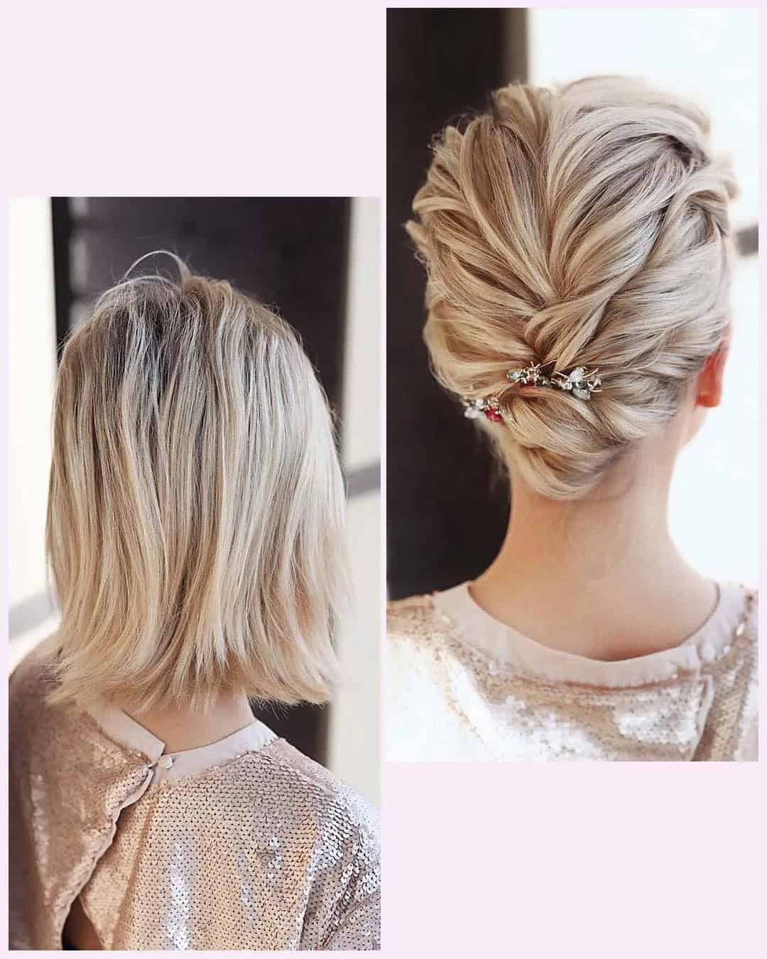 Textured Updos For Brides With Short Hair