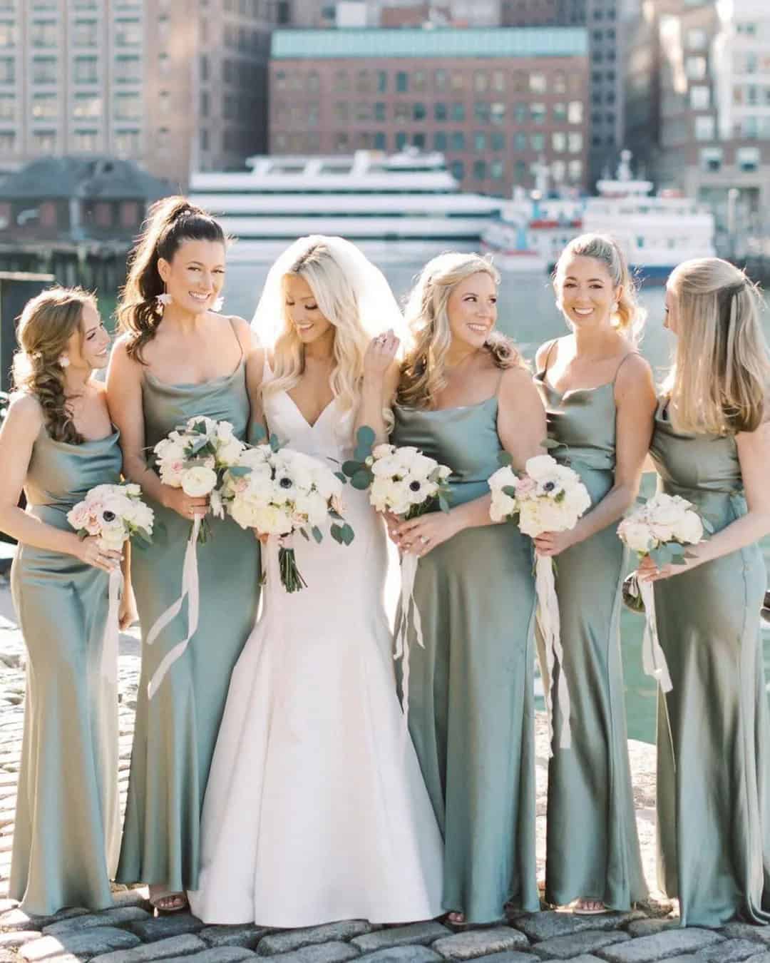 Satin Sage Green Bridesmaid Dresses