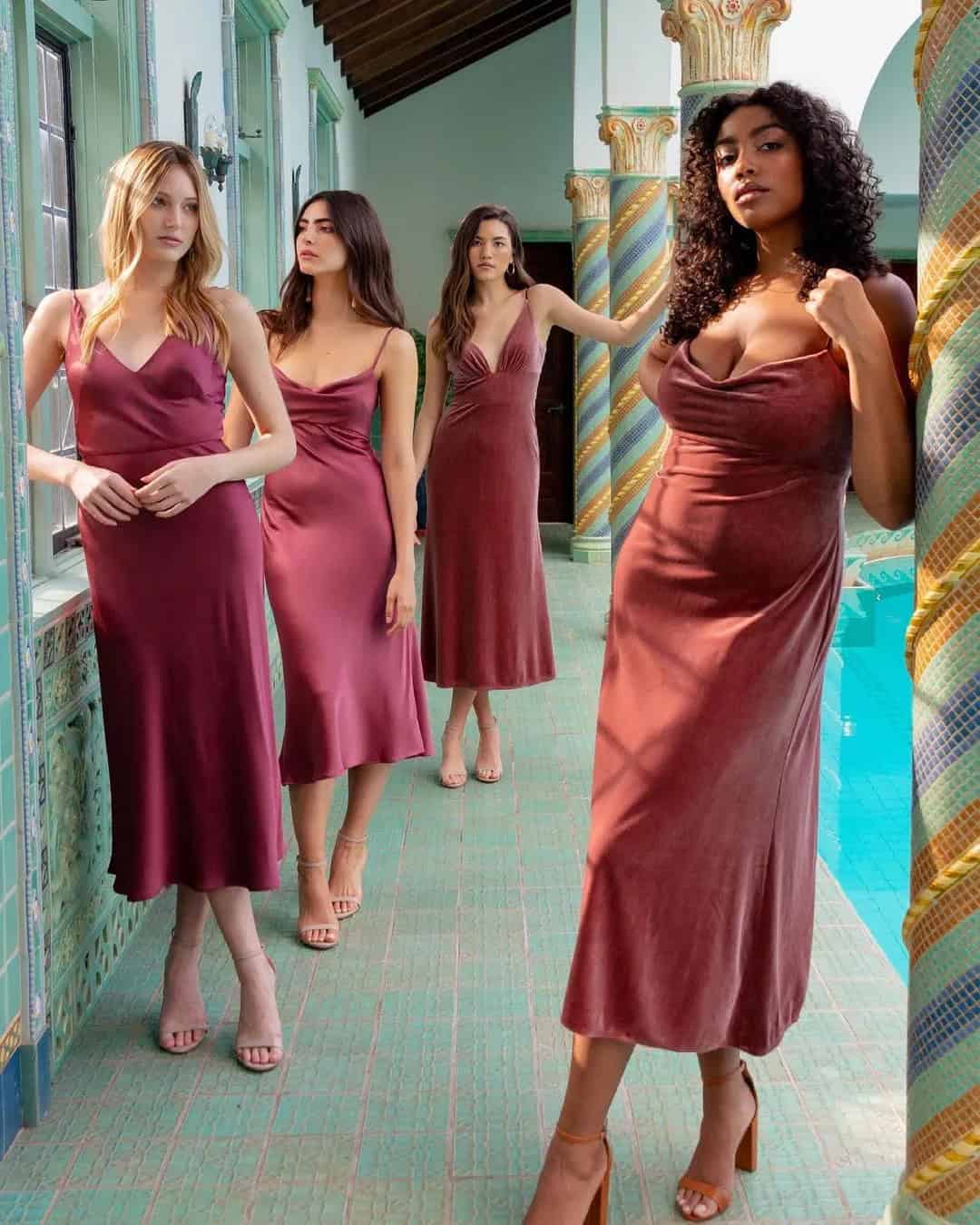 Burgundy Bridesmaid Dresses In Midi Length