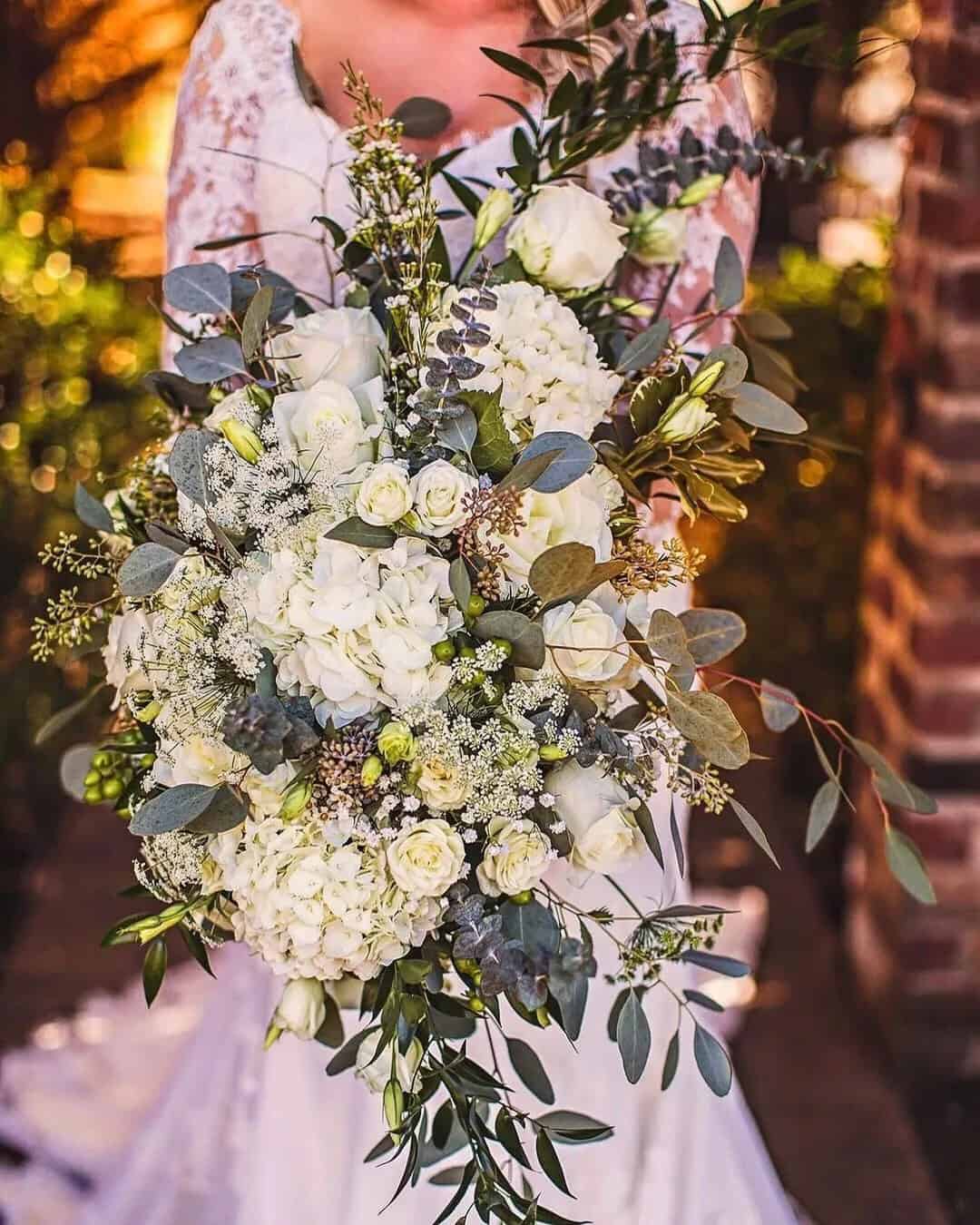 Cascading Wedding Flower Bouquets with Greenery