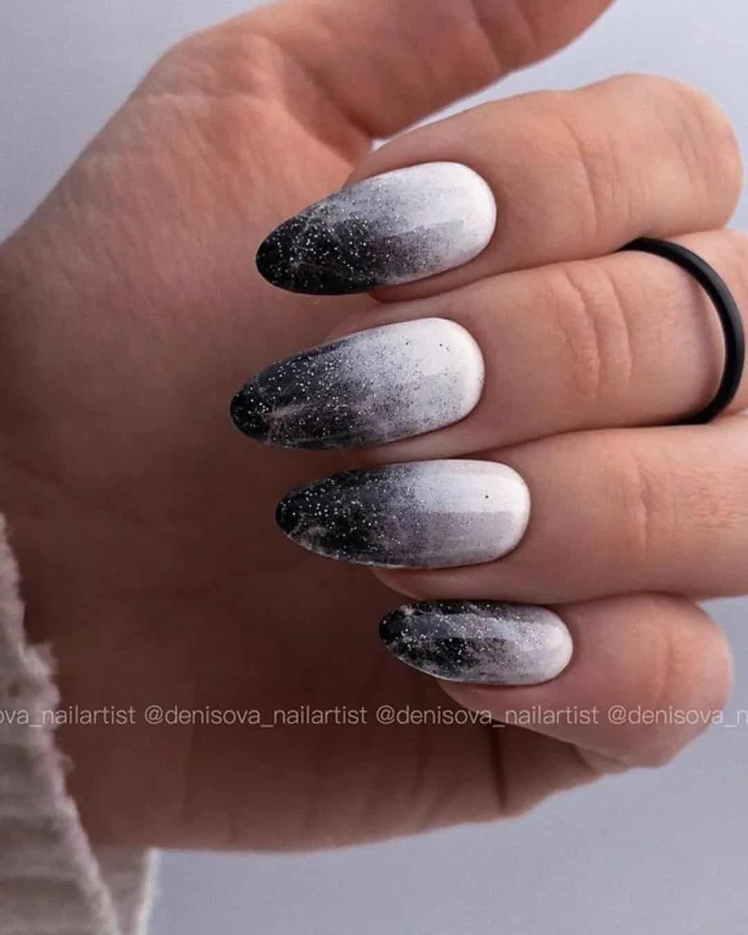 Black And White Ombre Nails