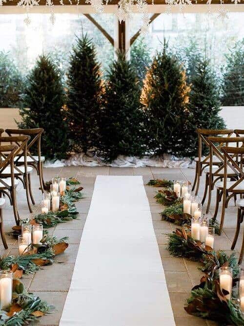 Pine trees and candle decor