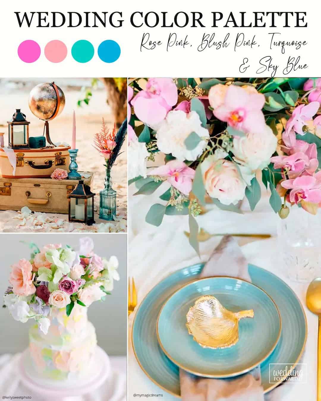 Rose Pink, Blush Pink, Turquoise & Sky Blue: Beach Wedding