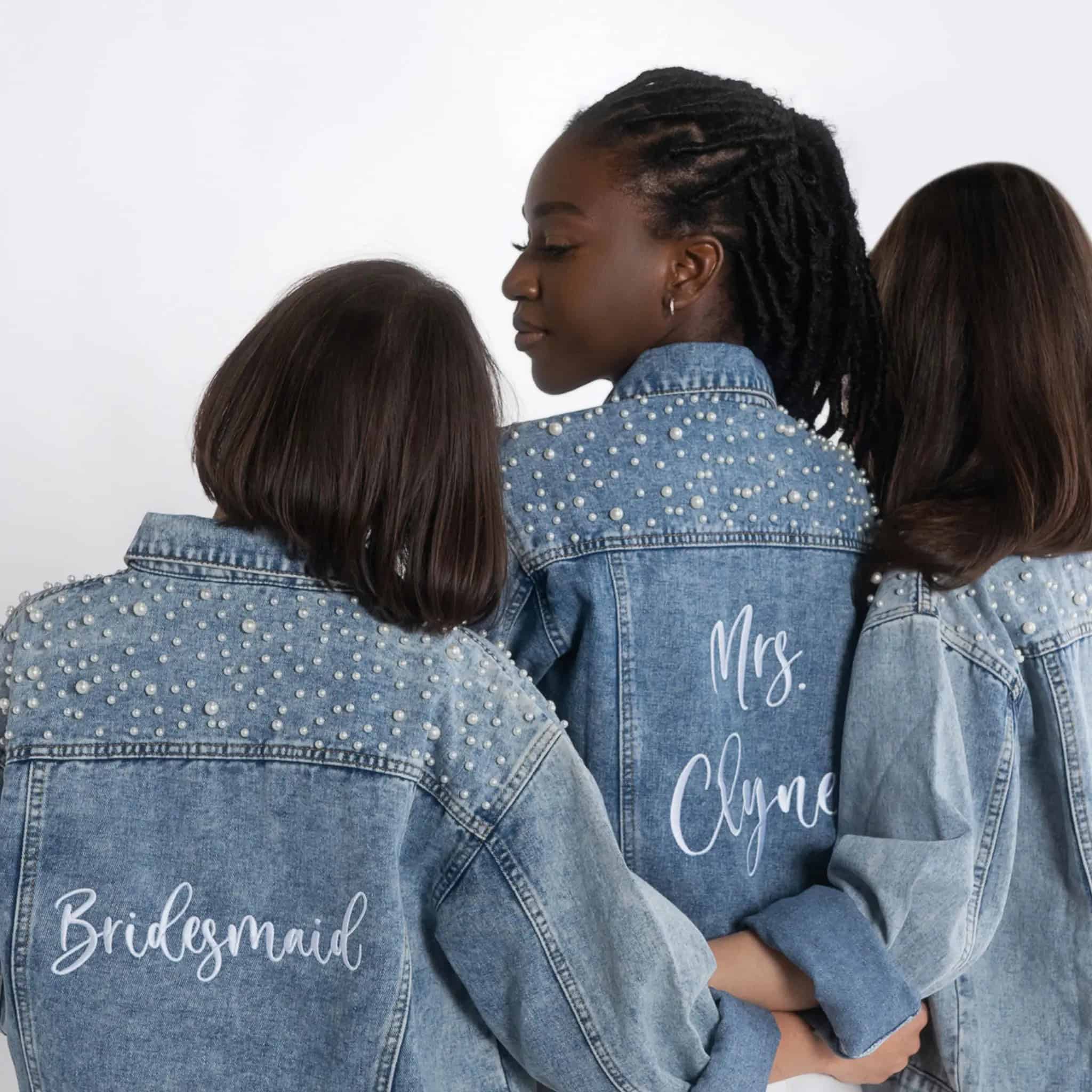 Bride With Bridesmaids In Matching Denim Jackets