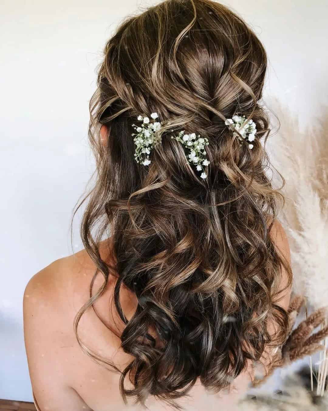 Half Up Half Down Hairstyles With Flowers