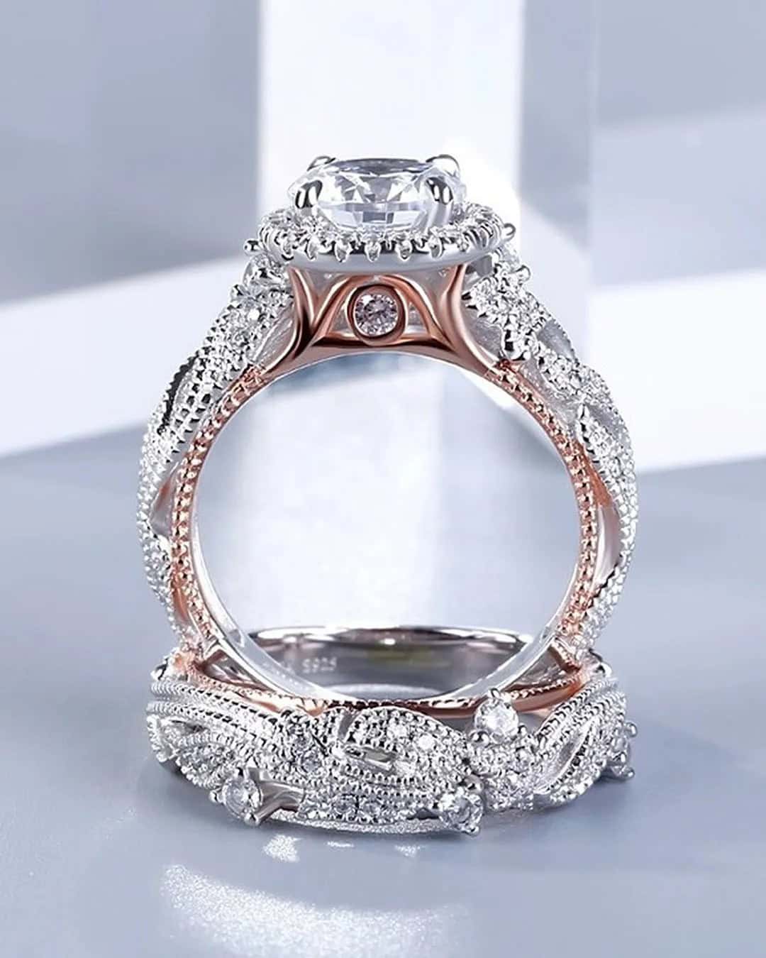 Rose And White Gold Wedding Sets