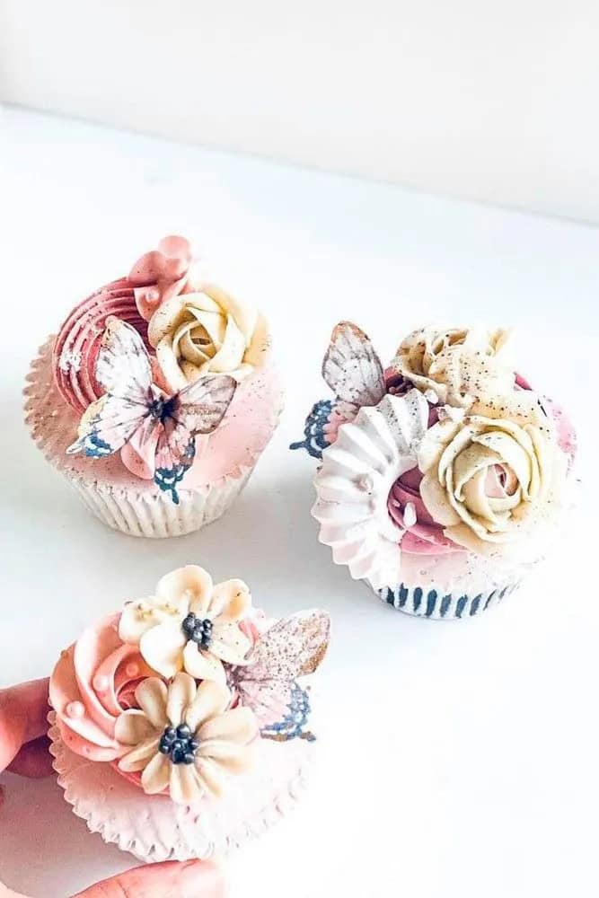 Flowers Cupcakes In Pastel Colors