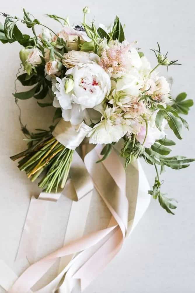 Green Wedding Florals With Ribbon