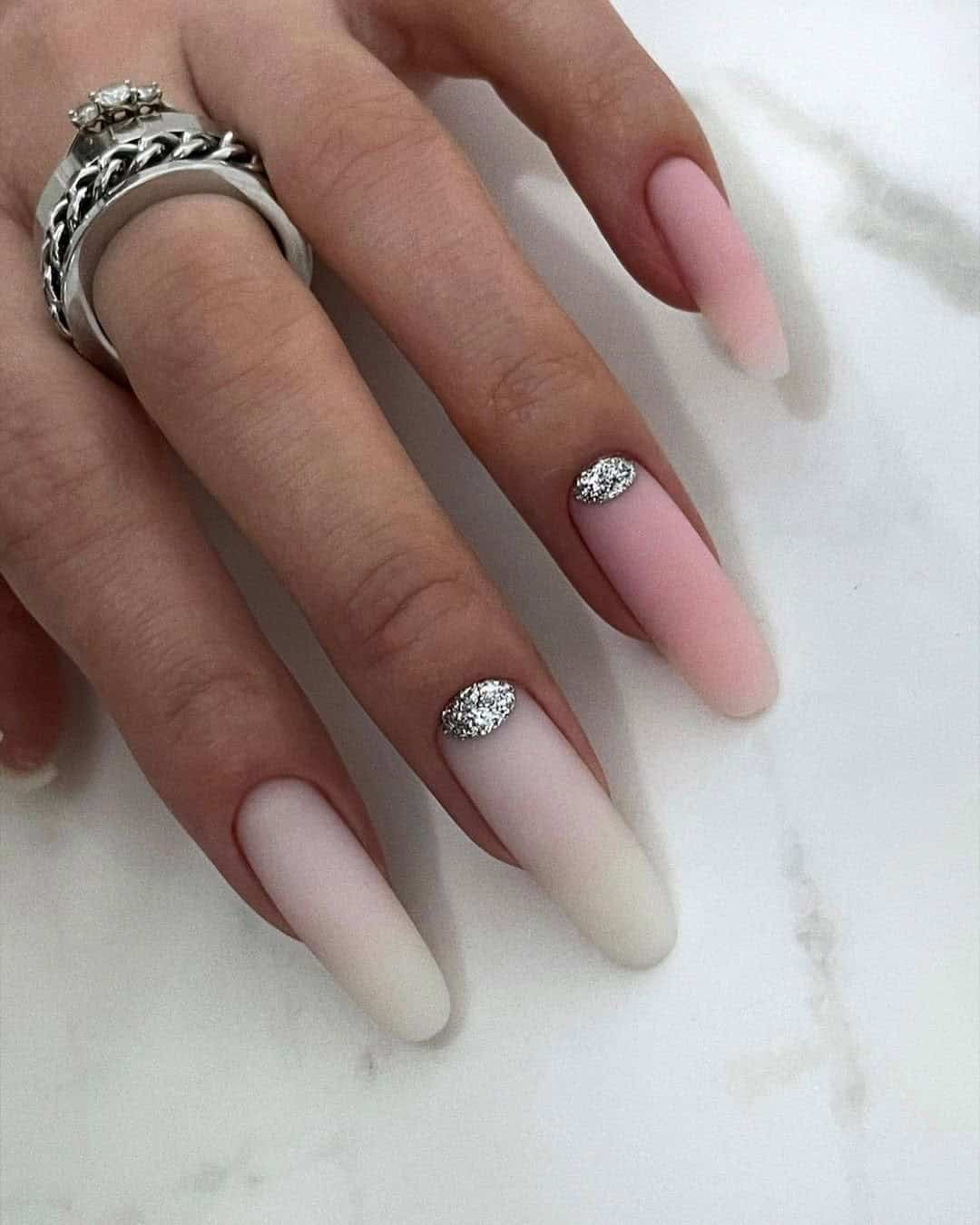 Solar Pink And White Nails