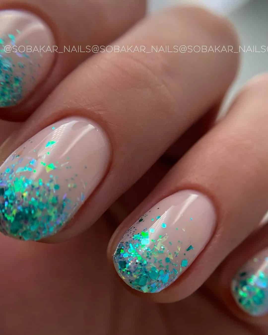 Glittered Blue Wedding Nails