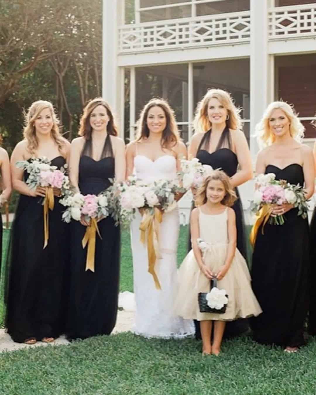 Long Black And Gold Bridesmaid Dresses