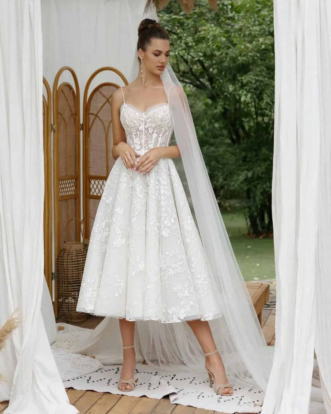 Tea Length Lace Wedding Dresses