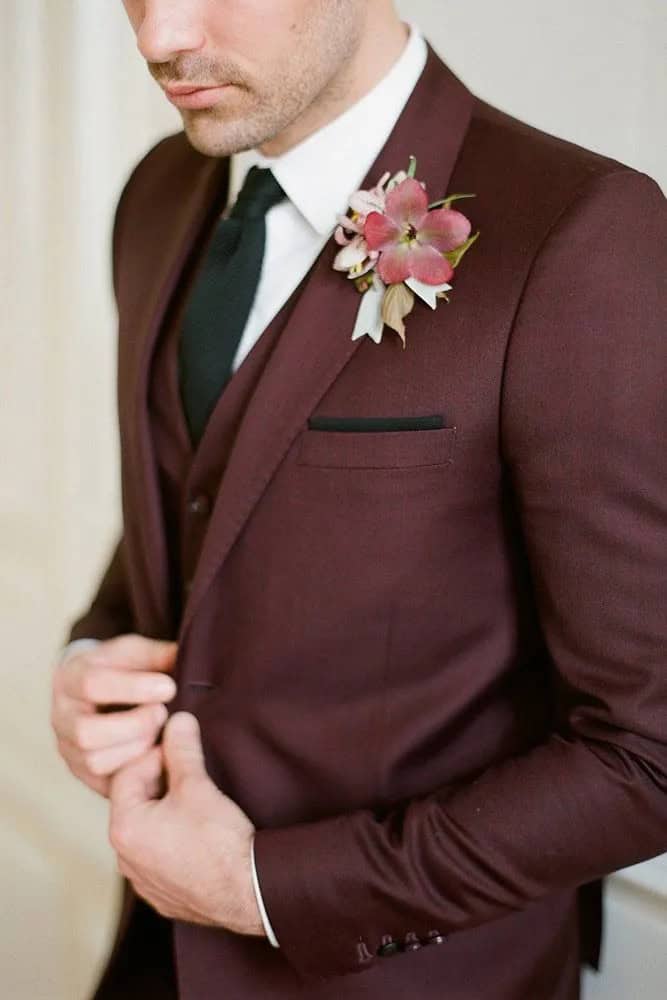 Burgundy Groom Suits