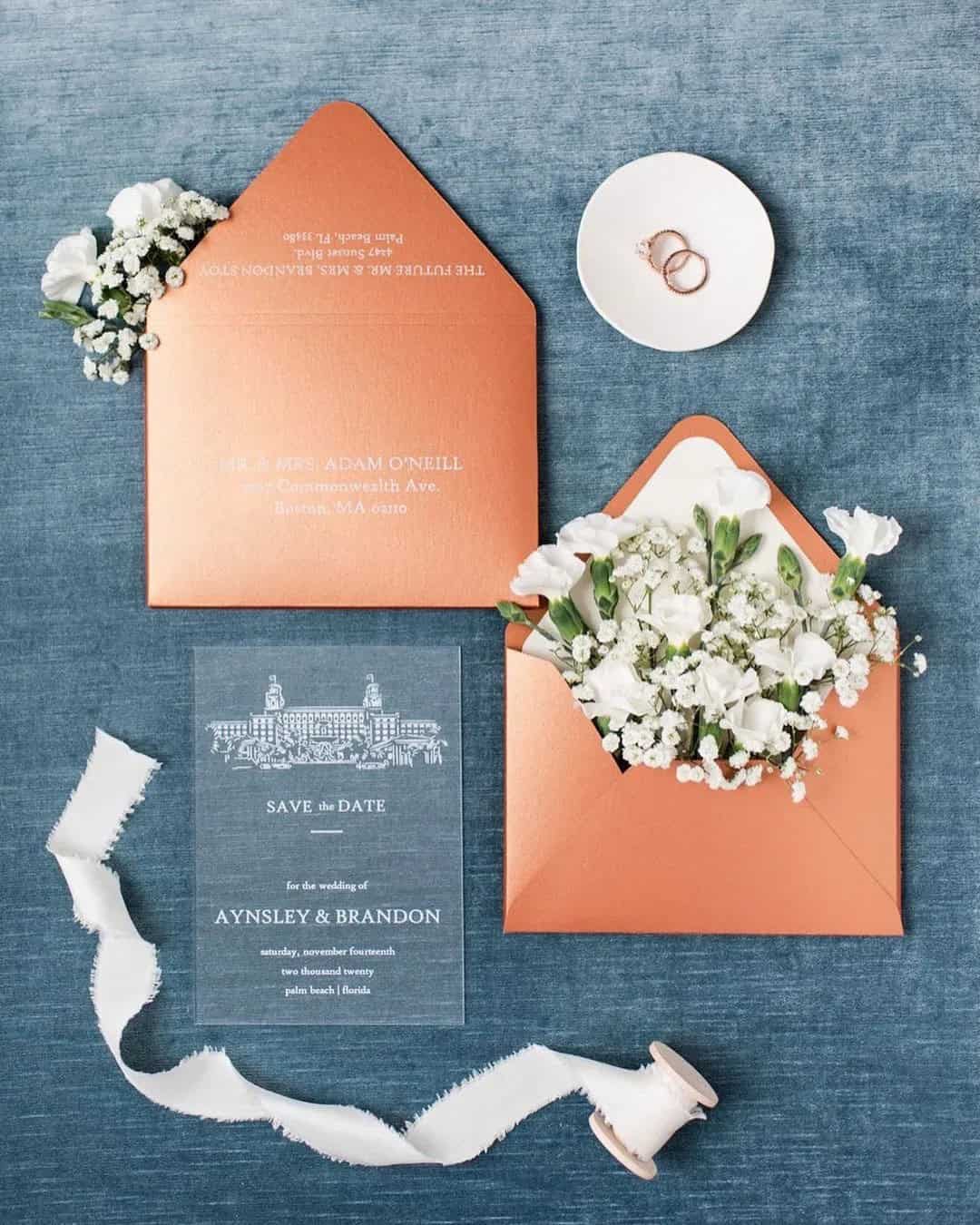 Wedding Invitation in Terracotta and Navy Colors