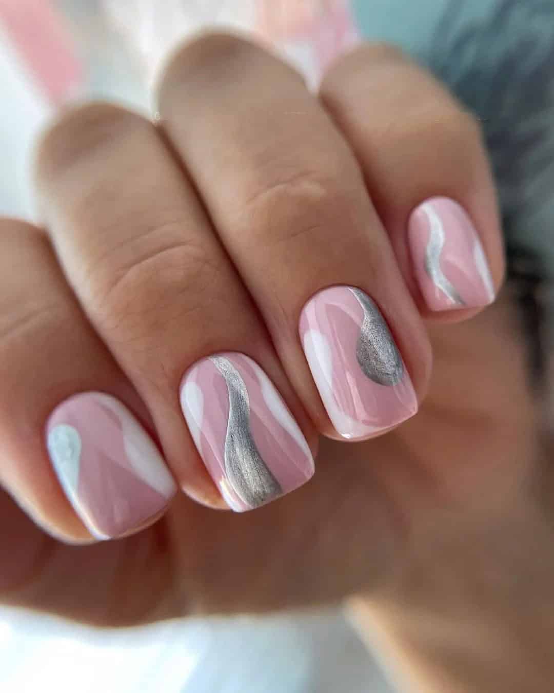 Short Pink and White Nails