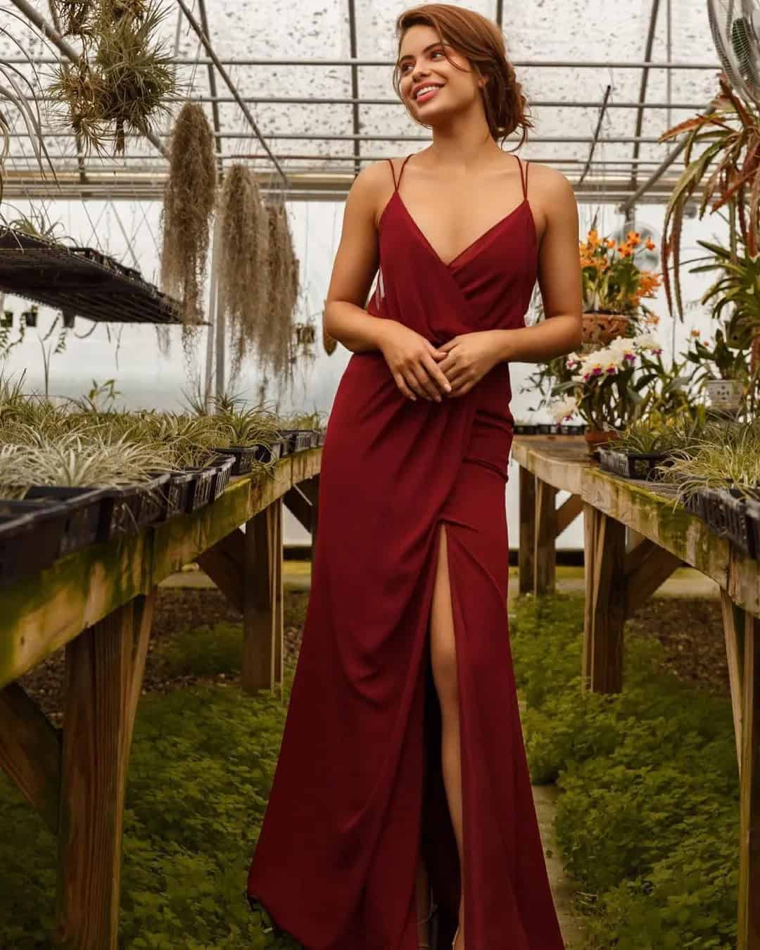 Burgundy Bridesmaid Dresses With Split