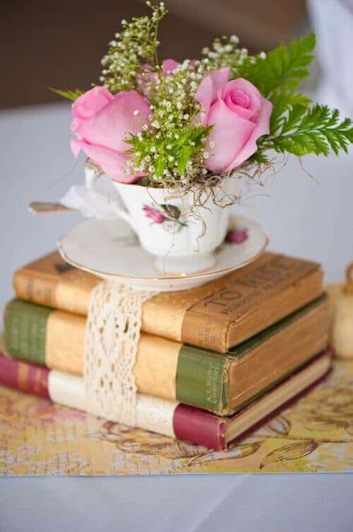 Vintage books and tea cups