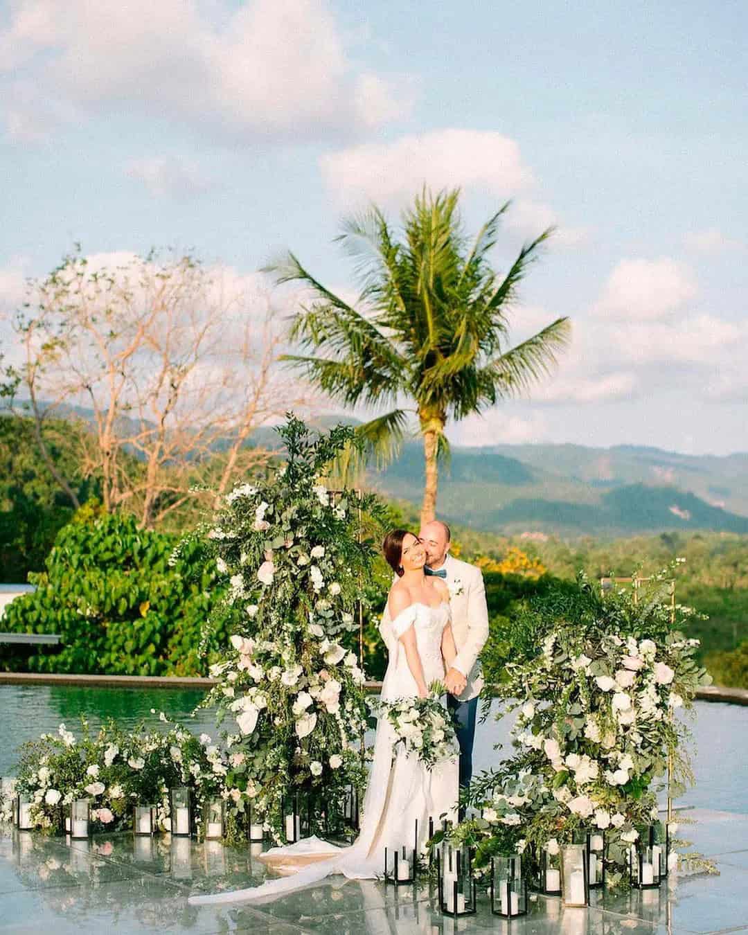 Reception Wedding Decor Around A Pool