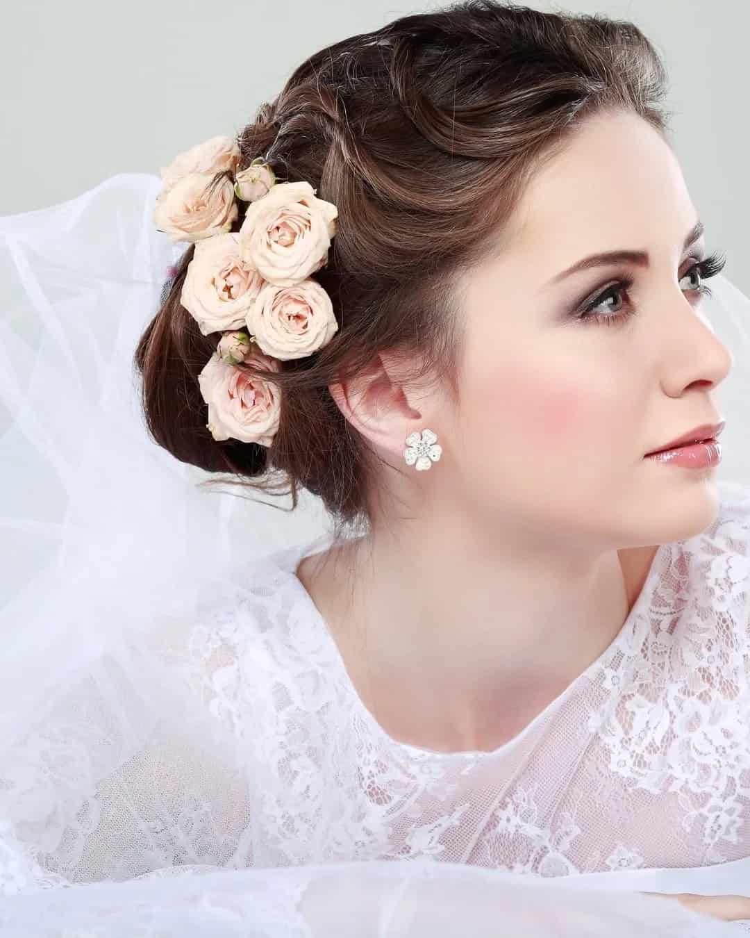 Wedding Side Bun Hairstyles With Veil