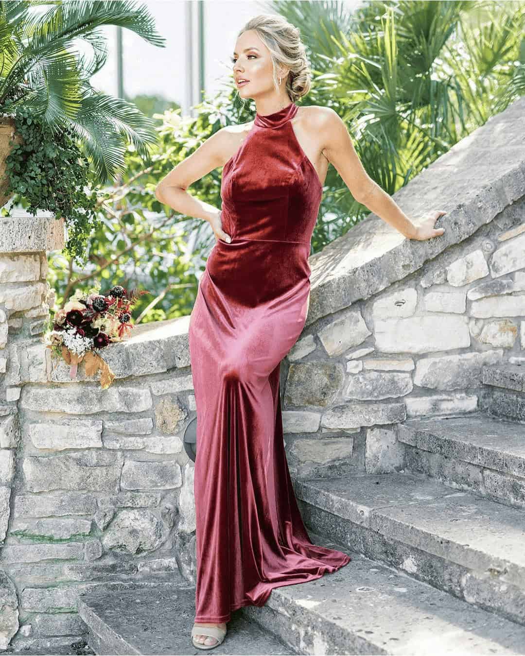 Burgundy Bridesmaid Dresses With Halter Neck