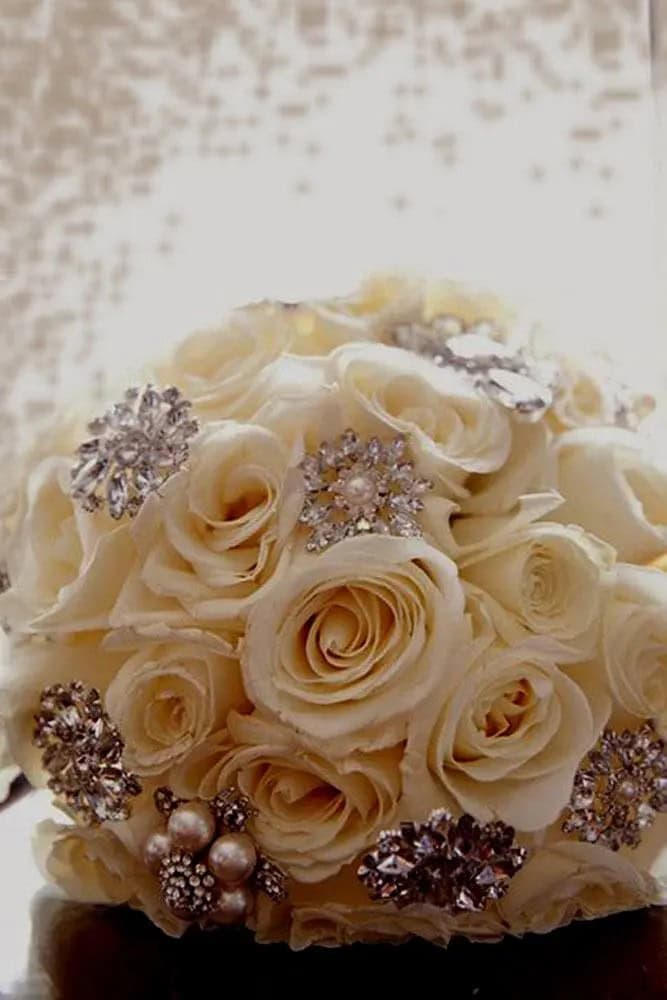 Classy Brooch Bouquets In White Colors With Rhinestones