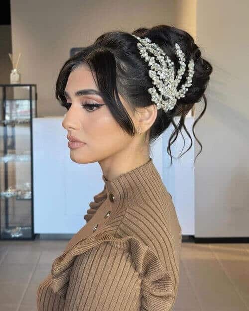 Soft Chignon Updo with Crystal-encrusted Headband