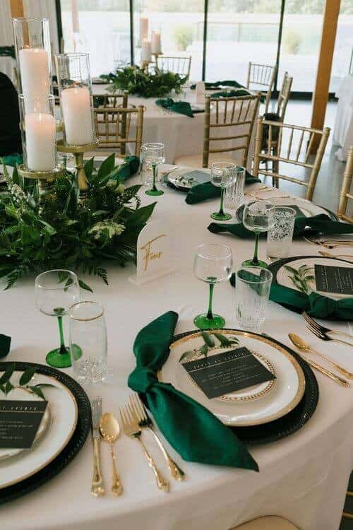 White, black, and emerald color scheme