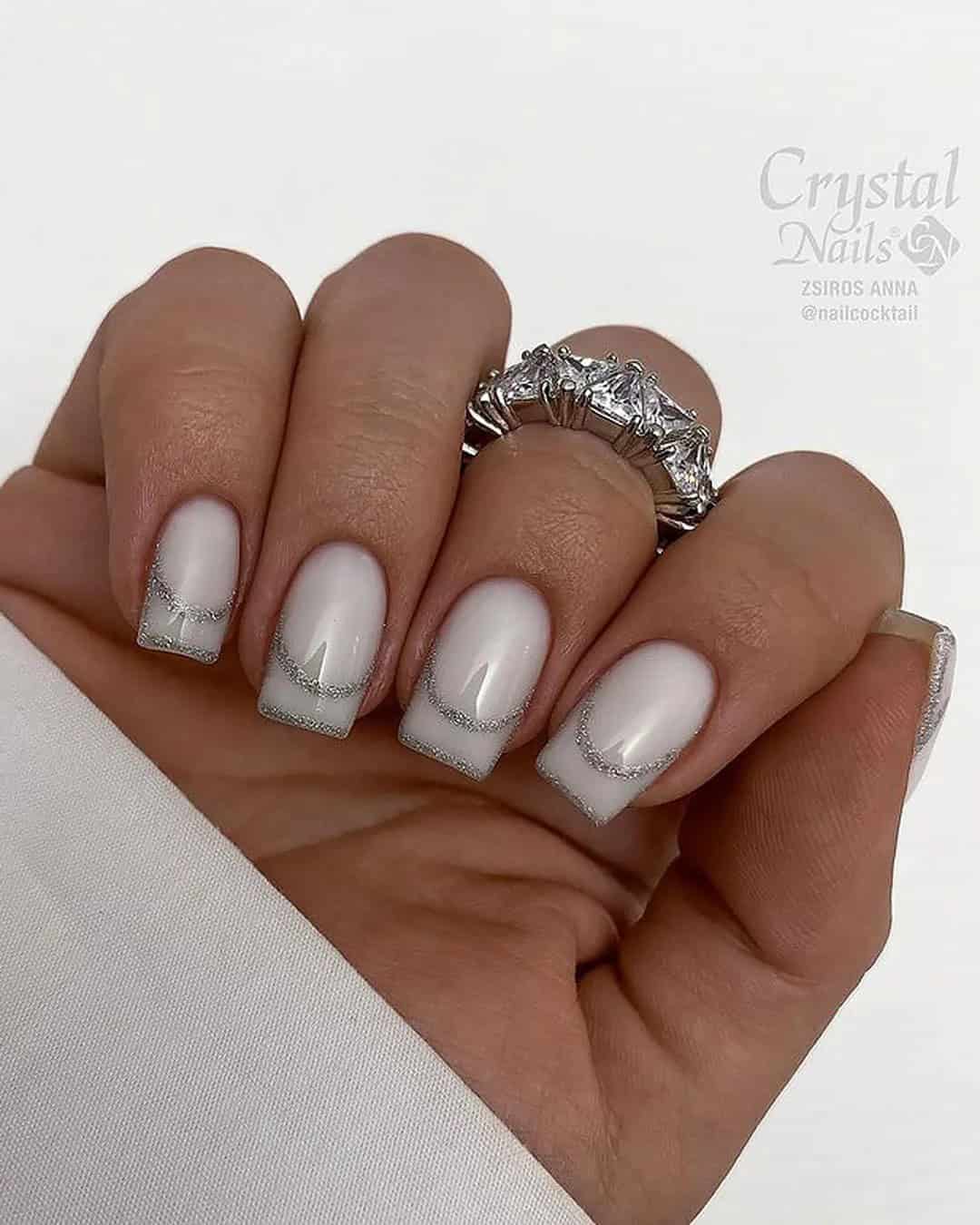 White Wedding Nails For Winter Brides