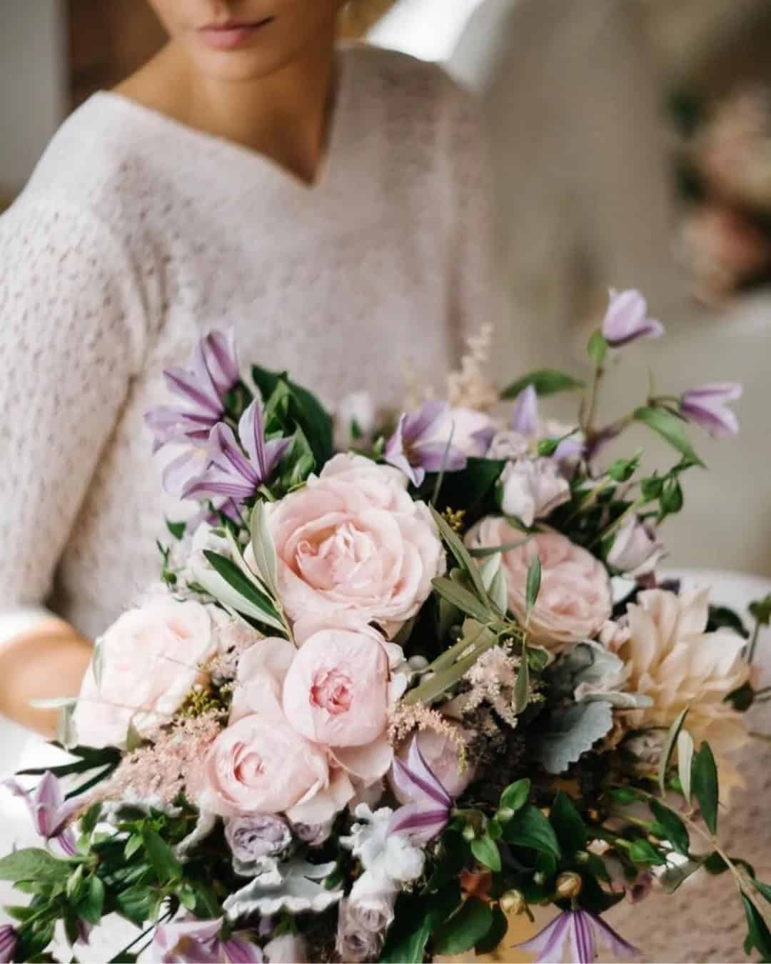 Trendy White and Purple Bouquets