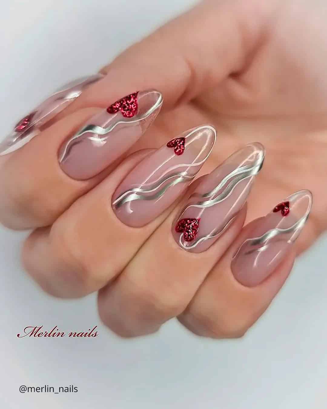 Romantic Nail Designs With Red Hearts