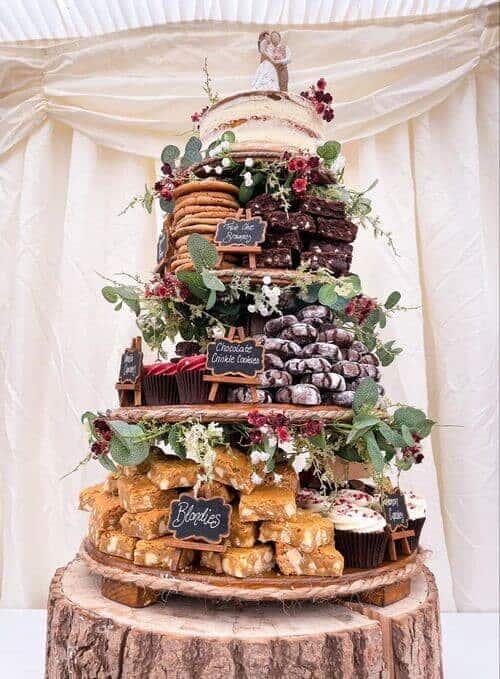 Dessert tower made with log slices