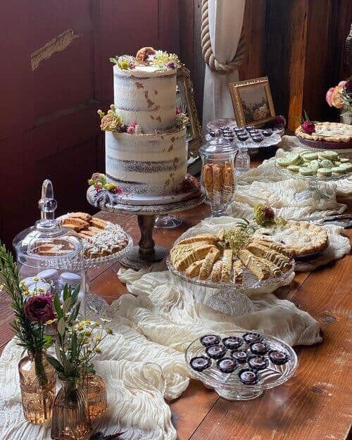 18 Upscale Rustic-themed Dessert Spread with Antique Glassware