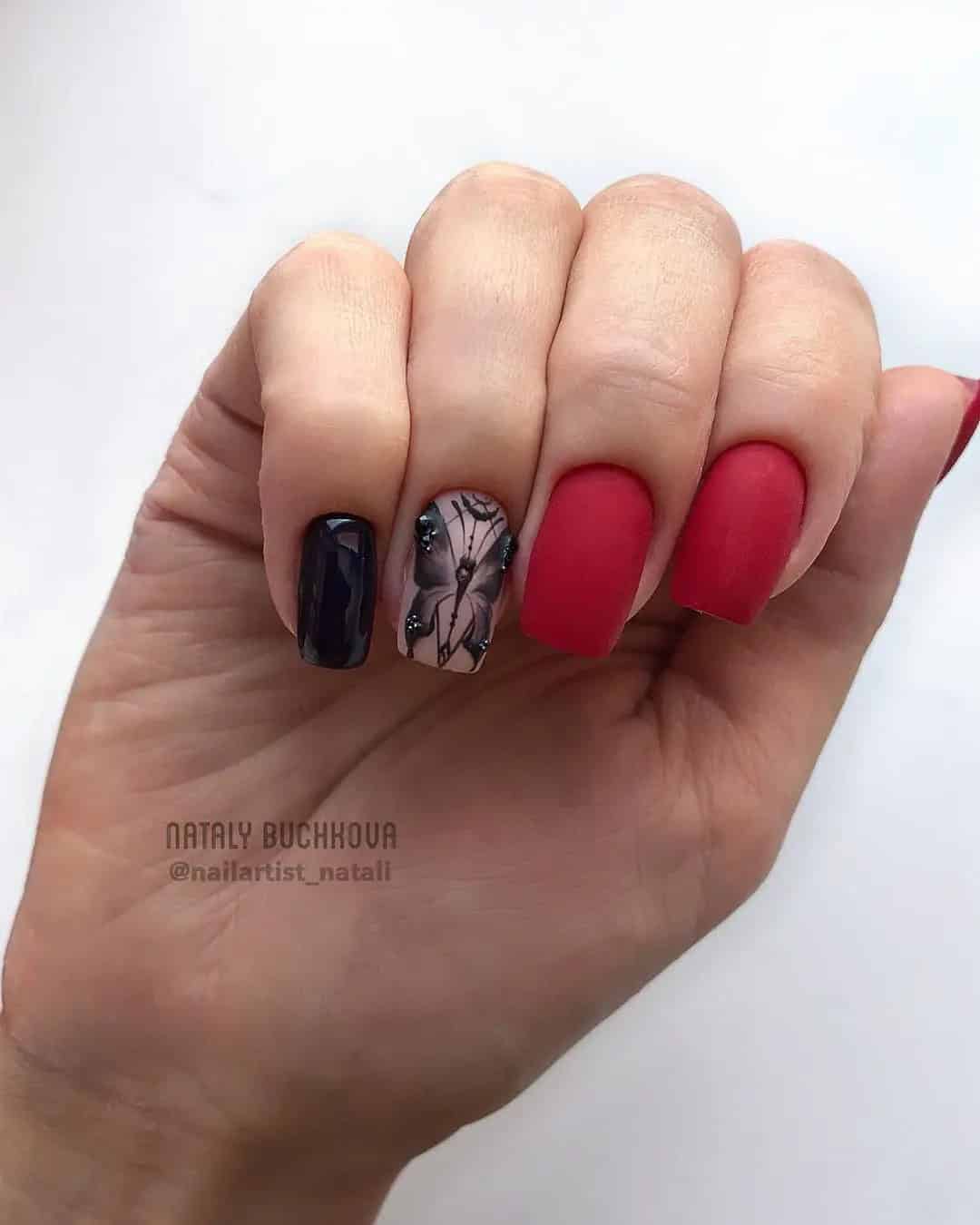 Black and Red Nails for a Wedding