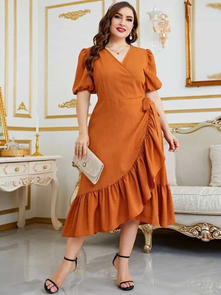 Ruffle trim wrap dress